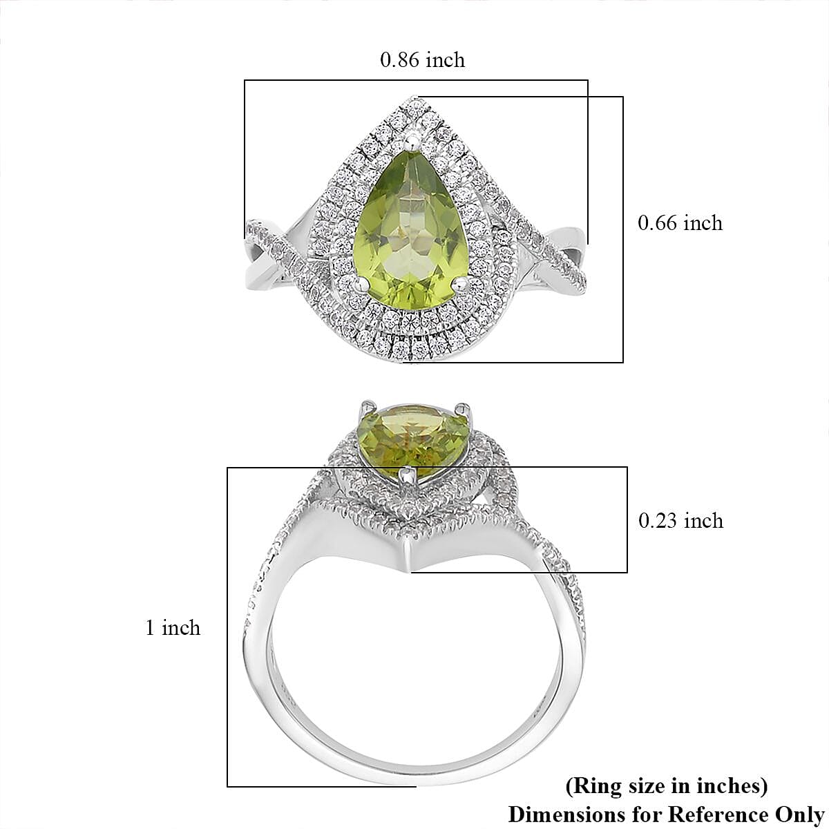 Peridot and White Zircon Infinity Shank Ring in Rhodium Over Sterling Silver (Size 10.0) 2.50 ctw