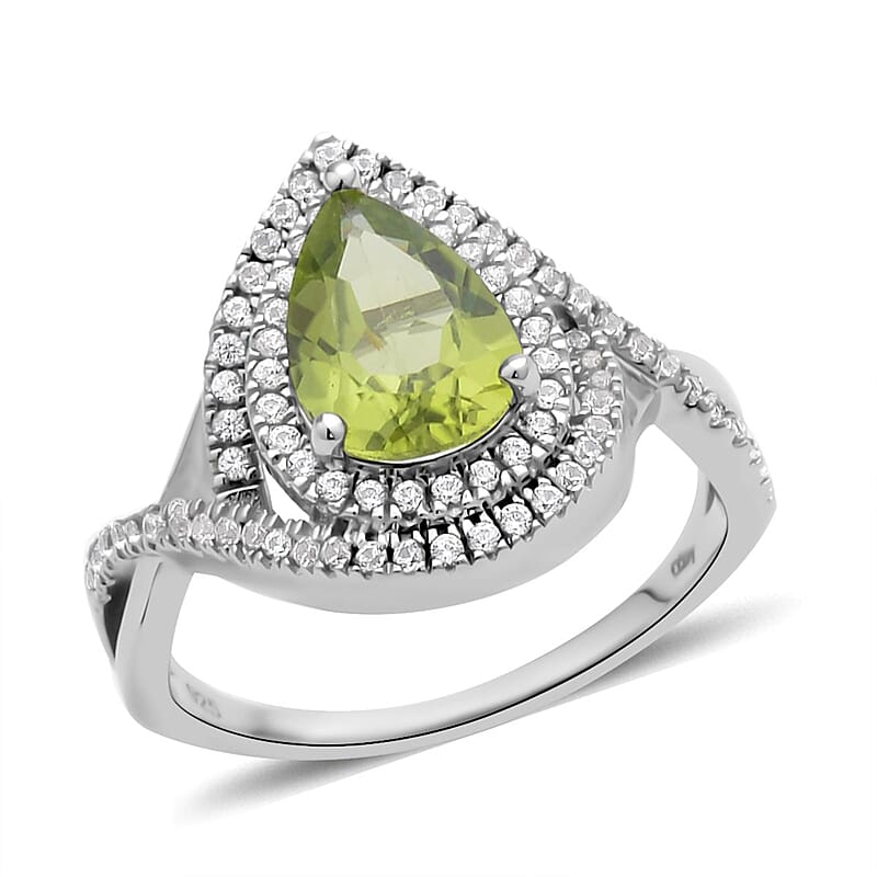 Peridot and White Zircon Infinity Shank Ring in Rhodium Over Sterling Silver (Size 7.0) 2.50 ctw