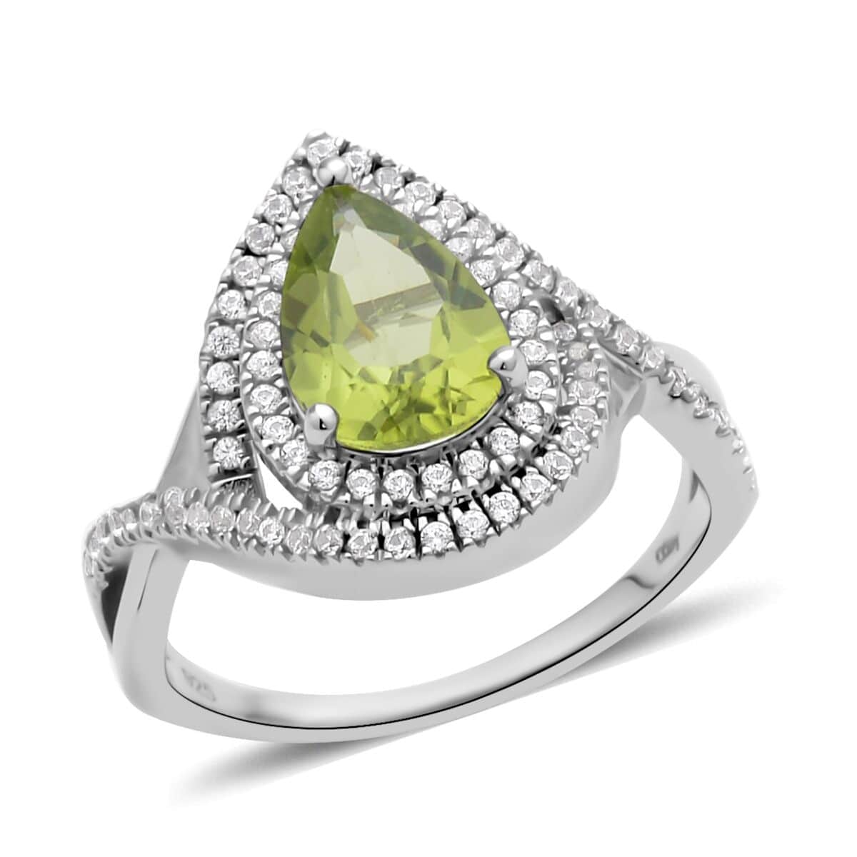 Peridot and White Zircon Infinity Shank Ring in Rhodium Over Sterling Silver (Size 7.0) 2.50 ctw image number 0