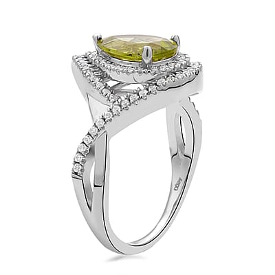 Peridot and White Zircon Infinity Shank Ring in Rhodium Over Sterling Silver (Size 7.0) 2.50 ctw