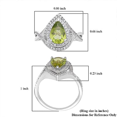 Peridot and White Zircon Infinity Shank Ring in Rhodium Over Sterling Silver (Size 7.0) 2.50 ctw