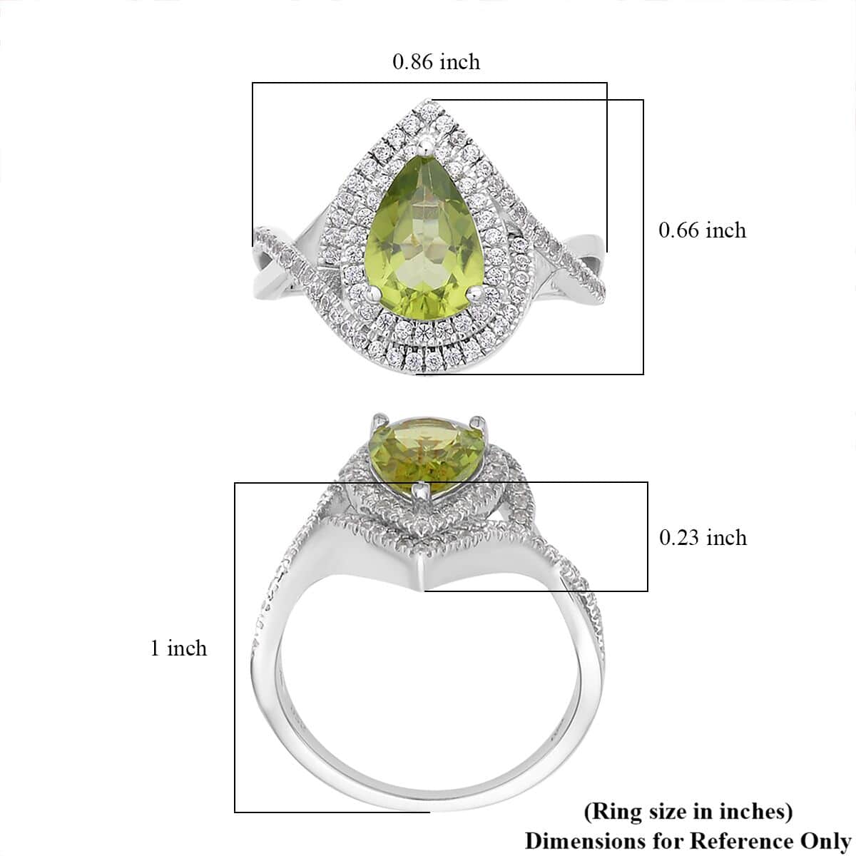 Peridot and White Zircon Infinity Shank Ring in Rhodium Over Sterling Silver (Size 7.0) 2.50 ctw image number 4