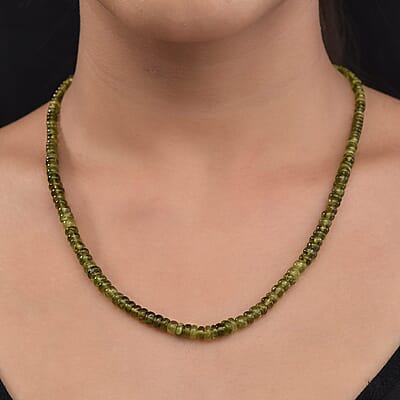 Italian Natural Vesuvianite Beaded Necklace 20 Inches in Sterling Silver 100.00 ctw