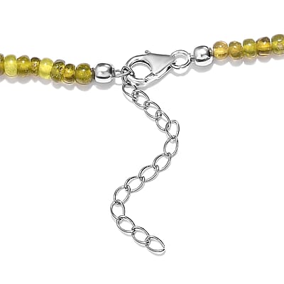 Italian Natural Vesuvianite Beaded Necklace 20 Inches in Sterling Silver 100.00 ctw
