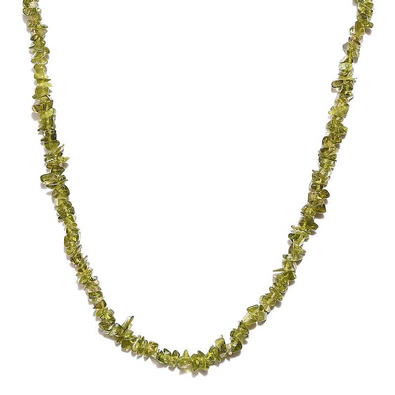 Italian Natural Vesuvianite Chips Necklace 20 Inches in Sterling Silver 95.00 ctw