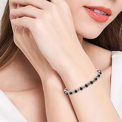 Thai Black Spinel Cluster Bracelet in Stainless Steel (6.50-8.00In) 4.75 ctw , Tarnish-Free, Waterproof, Sweat Proof Jewelry