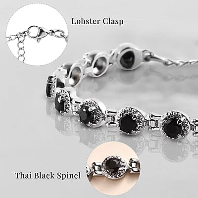 Thai Black Spinel Cluster Bracelet in Stainless Steel (6.50-8.00In) 4.75 ctw , Tarnish-Free, Waterproof, Sweat Proof Jewelry