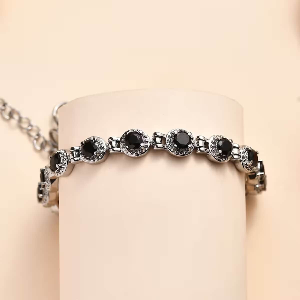 Thai Black Spinel Cluster Bracelet in Stainless Steel (6.50-8.00In) 4.75 ctw , Tarnish-Free, Waterproof, Sweat Proof Jewelry image number 5