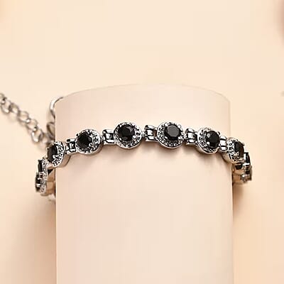 Thai Black Spinel Cluster Bracelet in Stainless Steel (6.50-8.00In) 4.75 ctw , Tarnish-Free, Waterproof, Sweat Proof Jewelry