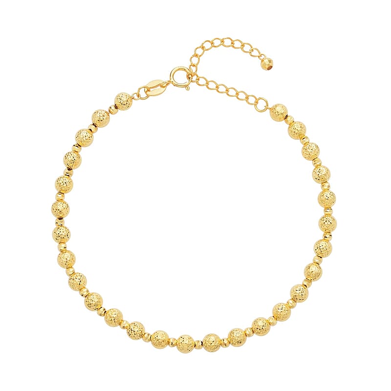 18K Yellow Gold Diamond-Cut Beaded Bracelet (6.50-8.00In) 3.70 Grams