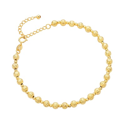 18K Yellow Gold Diamond-Cut Beaded Bracelet (6.50-8.00In) 3.70 Grams