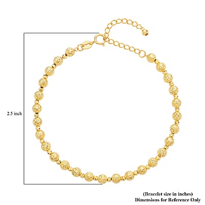 18K Yellow Gold Diamond-Cut Beaded Bracelet (6.50-8.00In) 3.70 Grams