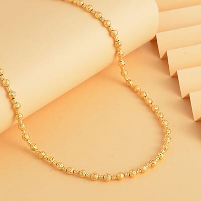 18K Yellow Gold Beaded Necklace ,  Diamond-Cut Beaded Necklace , Gold Necklace , 18 Inches Necklace 9.15 Grams