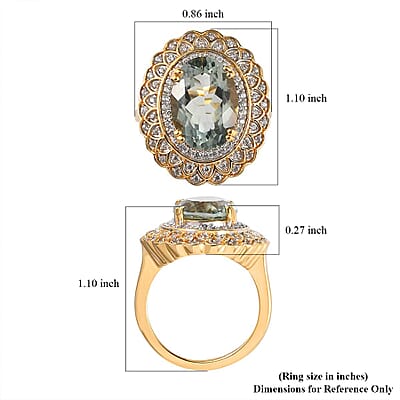 AAA Montezuma Prasiolite and White Zircon Floral Ring in Vermeil Yellow Gold Over Sterling Silver (Size 10.0) 6.35 ctw