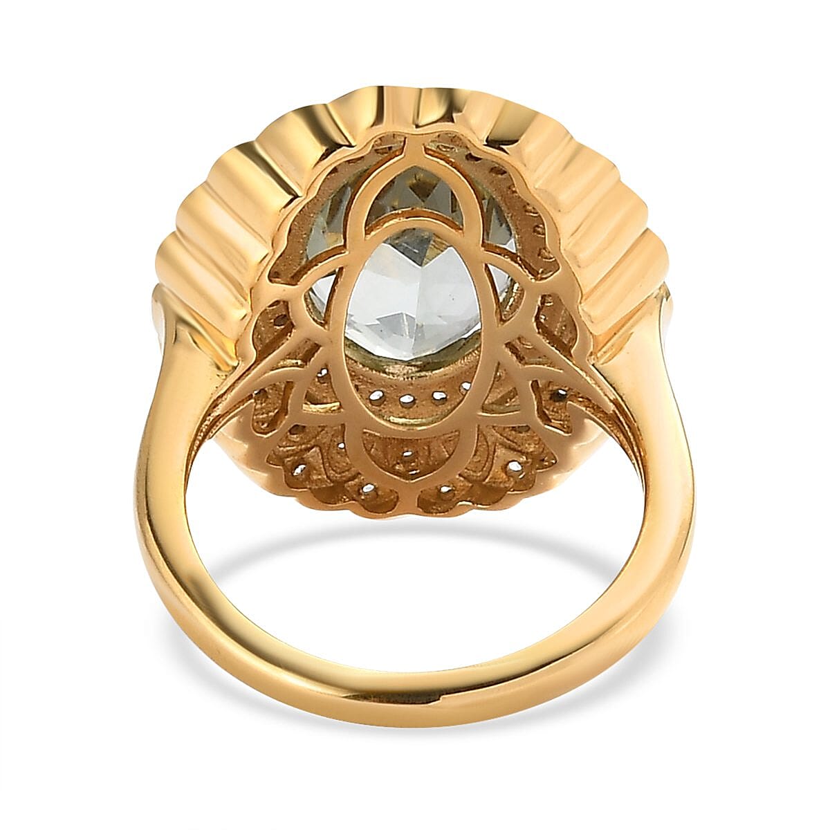 AAA Montezuma Prasiolite and White Zircon Floral Ring in Vermeil Yellow Gold Over Sterling Silver (Size 7.0) 6.35 ctw image number 4