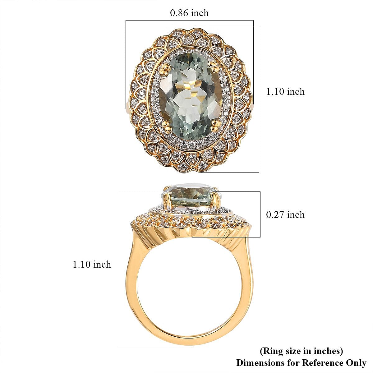 AAA Montezuma Prasiolite and White Zircon Floral Ring in Vermeil Yellow Gold Over Sterling Silver (Size 7.0) 6.35 ctw image number 5