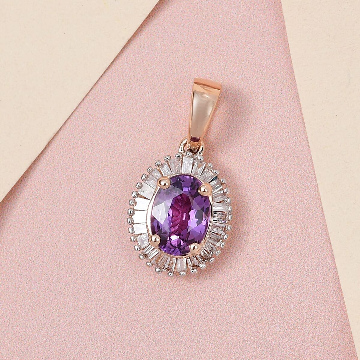 LUXORO 10K Rose Gold Premium Madagascar Purple Sapphire, Diamond (0.25 cts) (G-H, I3) Halo Pendant (Delivery in 3-5 Business Days) 1.15 ctw image number 1