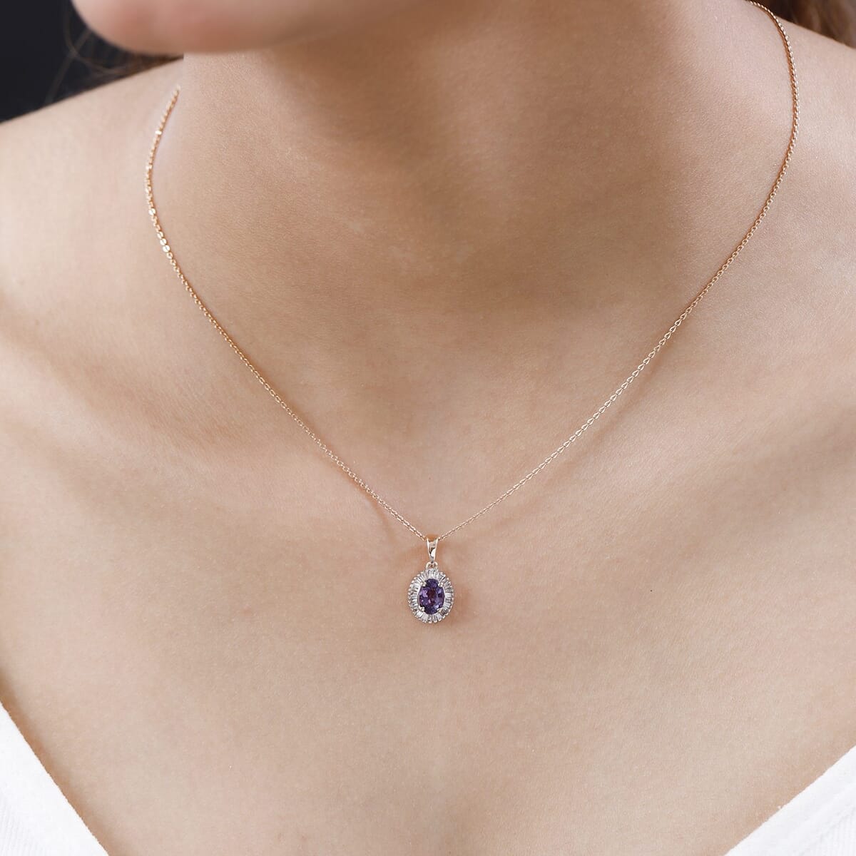 LUXORO 10K Rose Gold Premium Madagascar Purple Sapphire, Diamond (0.25 cts) (G-H, I3) Halo Pendant (Delivery in 3-5 Business Days) 1.15 ctw image number 2