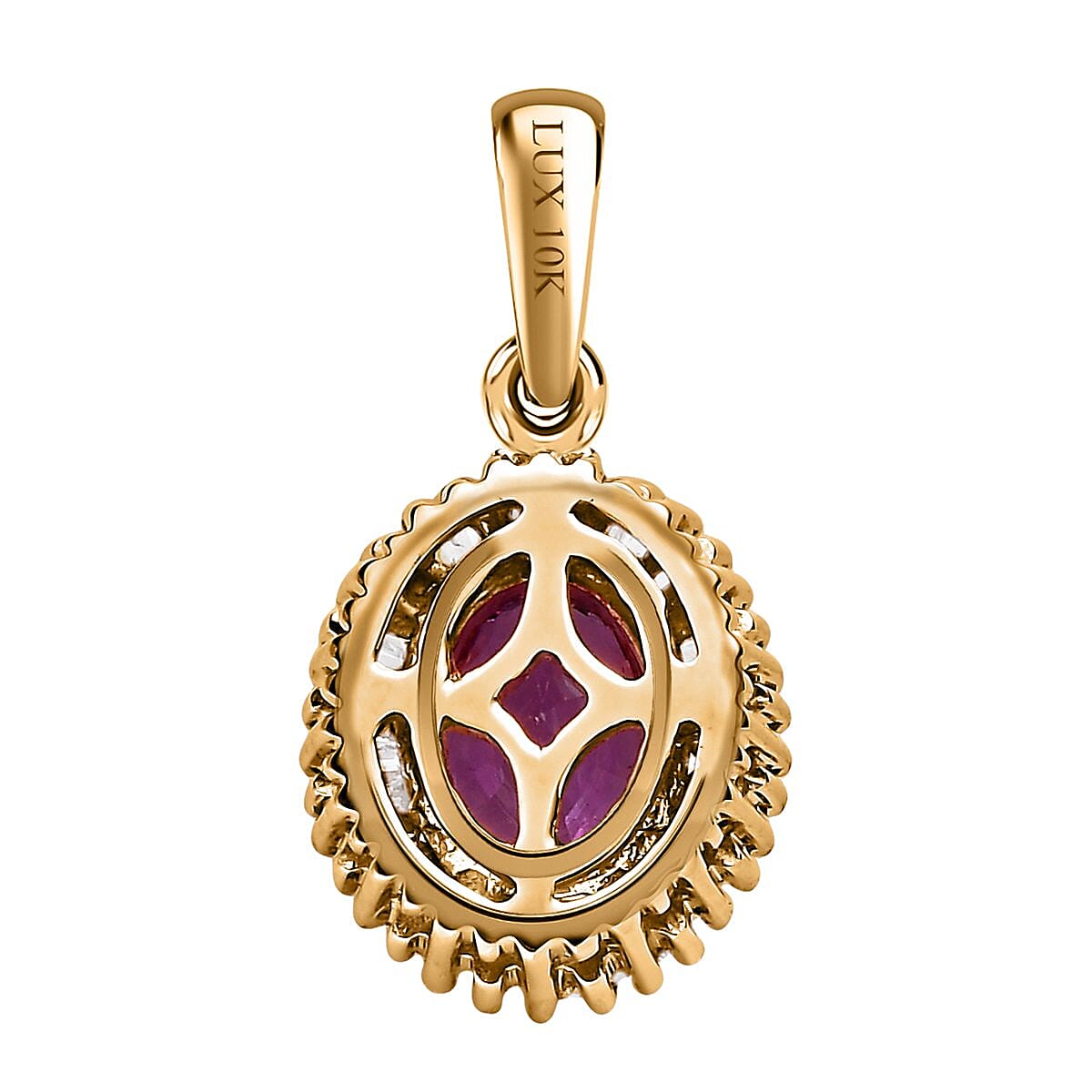 Luxoro 10K Rose Gold Premium Madagascar Purple Sapphire and G-H I3 Diamond Halo Pendant 1.15 ctw