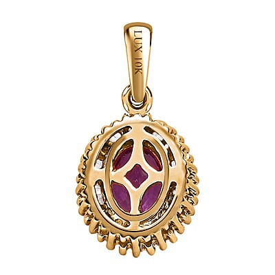 Luxoro 10K Rose Gold Premium Madagascar Purple Sapphire and G-H I3 Diamond Halo Pendant 1.15 ctw