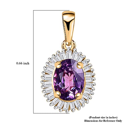 Luxoro 10K Rose Gold Premium Madagascar Purple Sapphire and G-H I3 Diamond Halo Pendant 1.15 ctw