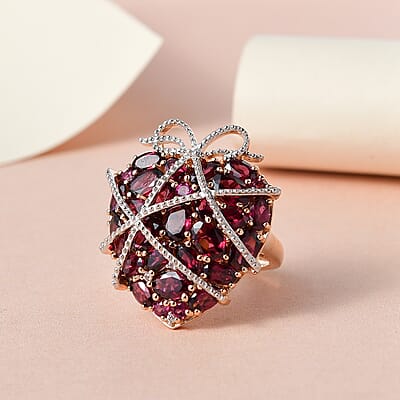 GP AMORE Collection Orissa Rhodolite Garnet and Multi Gemstone Ring in Vermeil YG and Platinum Over Sterling Silver (Size 10.0) 9.90 Grams 9.40 ctw