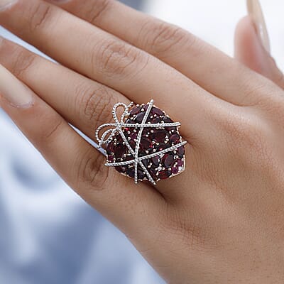 GP AMORE Collection Orissa Rhodolite Garnet and Multi Gemstone Ring in Vermeil YG and Platinum Over Sterling Silver (Size 10.0) 9.90 Grams 9.40 ctw