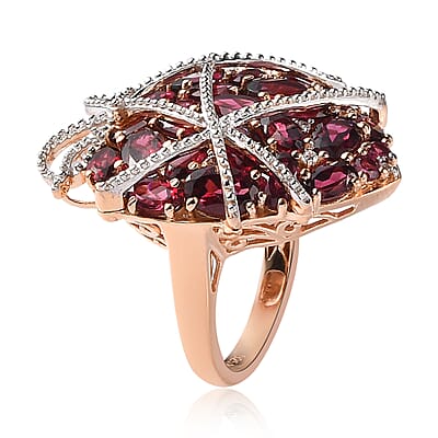 GP AMORE Collection Orissa Rhodolite Garnet and Multi Gemstone Ring in Vermeil YG and Platinum Over Sterling Silver (Size 10.0) 9.90 Grams 9.40 ctw