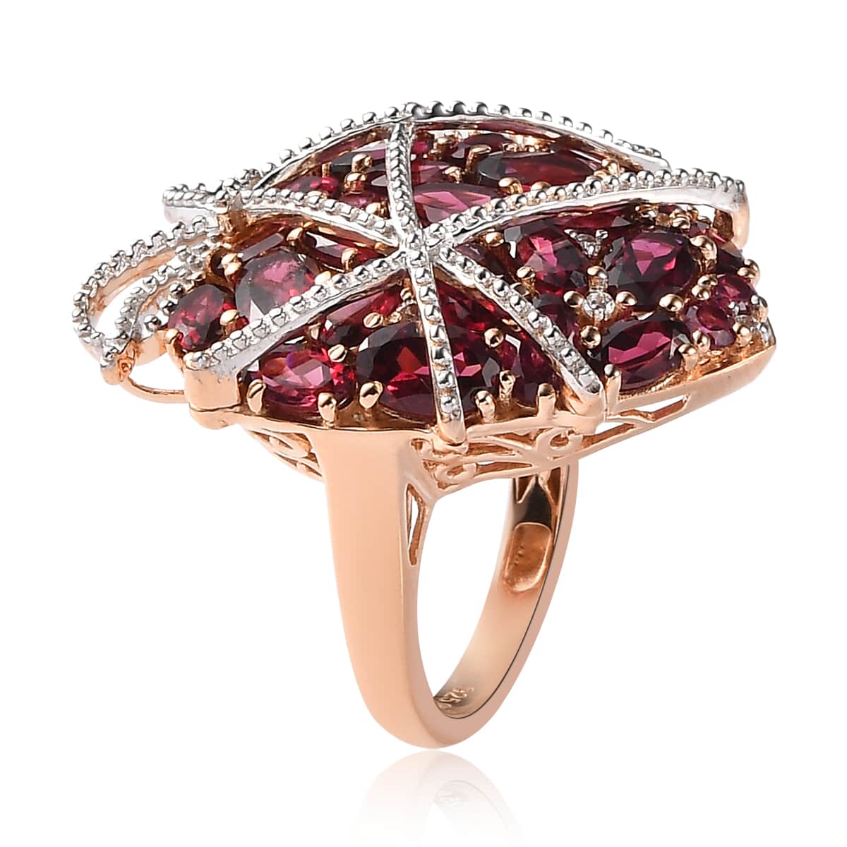GP AMORE Collection Orissa Rhodolite Garnet and Multi Gemstone Ring in Vermeil YG and Platinum Over Sterling Silver (Size 6.0) 9.40 ctw image number 3