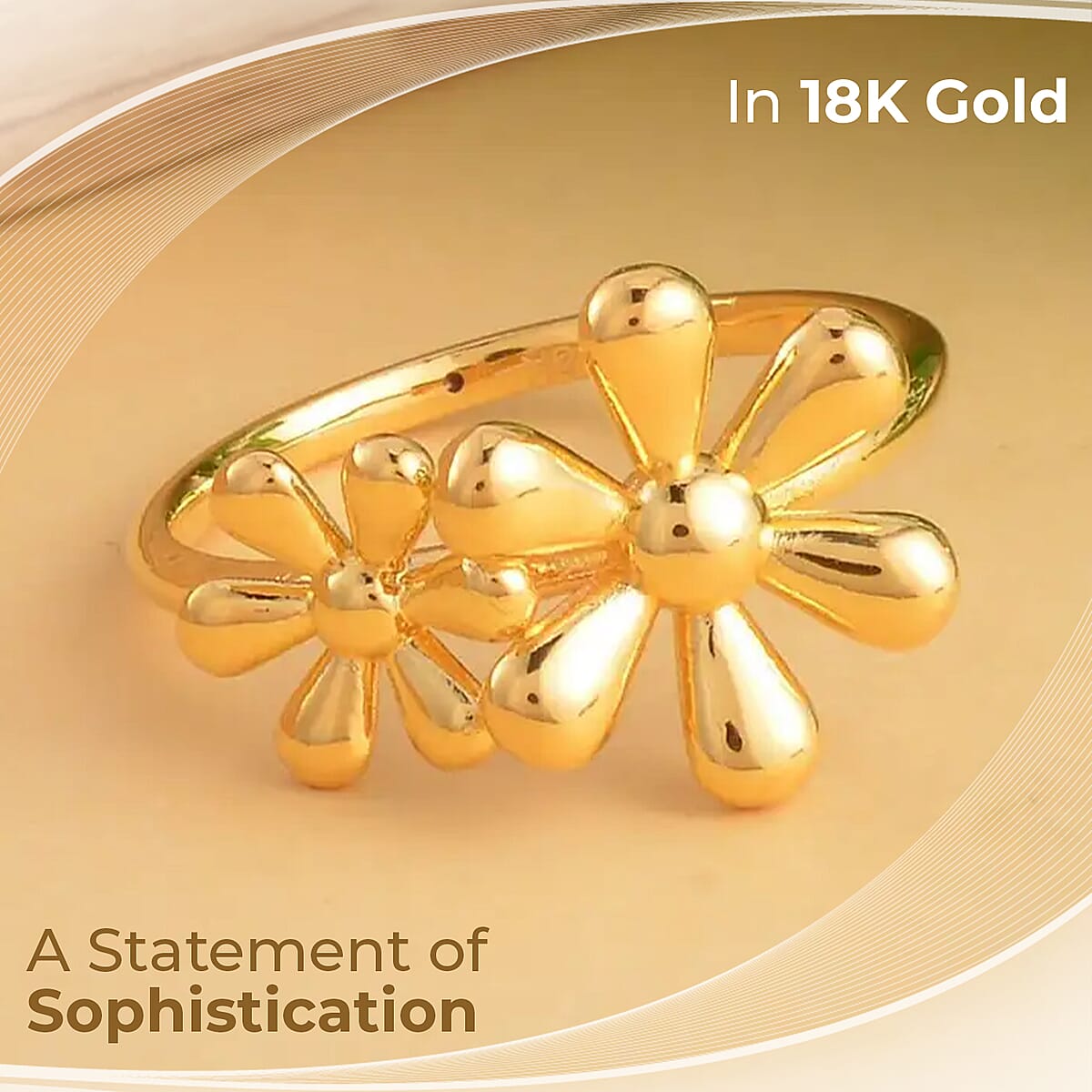 18K Yellow Gold Floral Ring, Flower Ring, Gold Gifts, Gold Ring, Gold Jewelry, Promise Ring image number 1
