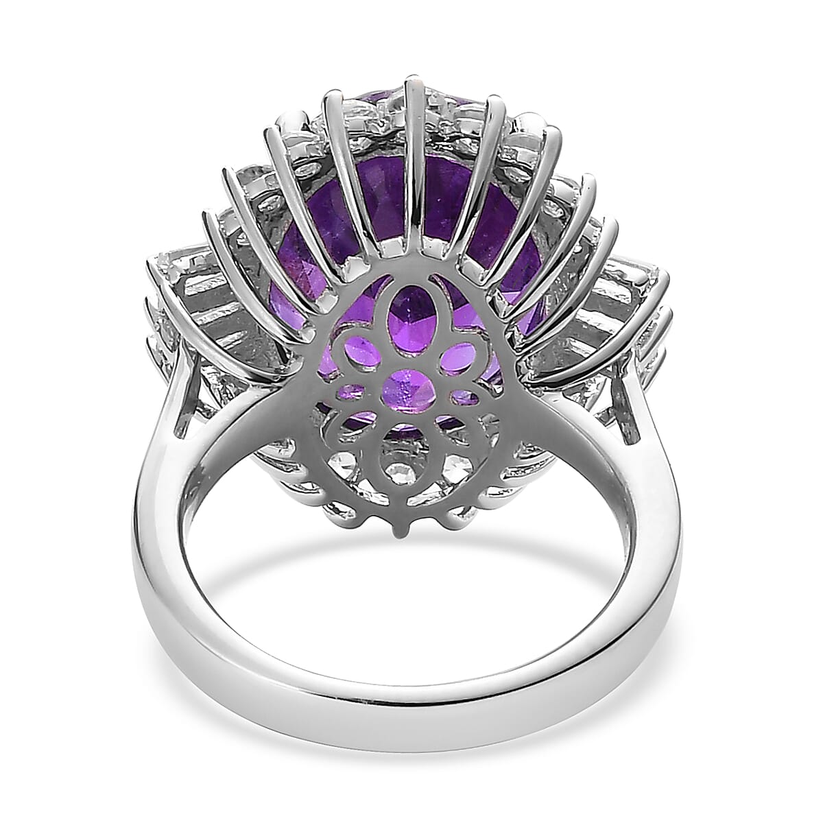 AAA Amethyst and White Zircon Halo Ring in Platinum Over Sterling Silver (Size 10.0) 13.35 ctw