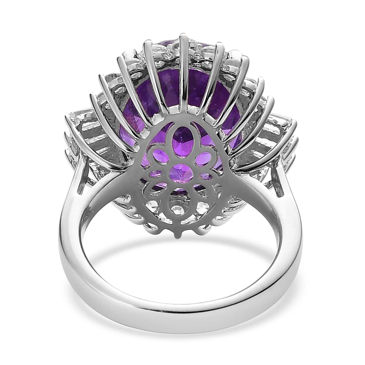 AAA Amethyst, Natural White Zircon Halo Ring in Platinum Over Sterling Silver (Size 10.0) 13.35 ctw image number 4