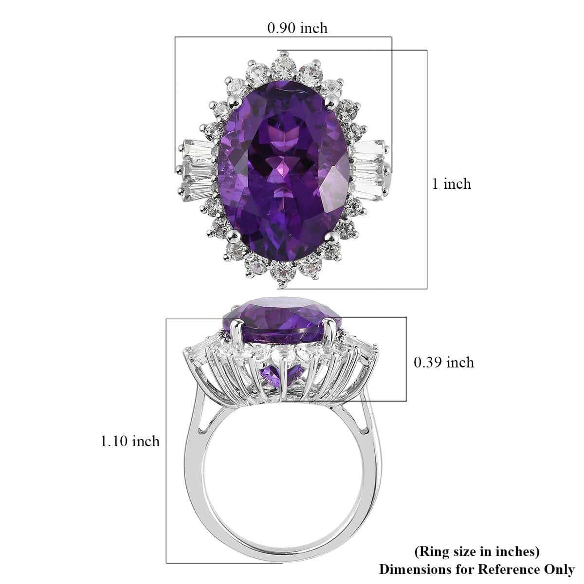 AAA Amethyst, Natural White Zircon Halo Ring in Platinum Over Sterling Silver (Size 10.0) 13.35 ctw image number 5