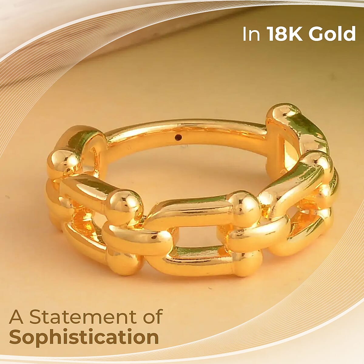 18K Yellow Gold Chain Link Ring, U link Chain Ring, Gold Gifts, Gold Ring, Gold Jewelry, Promise Ring image number 1