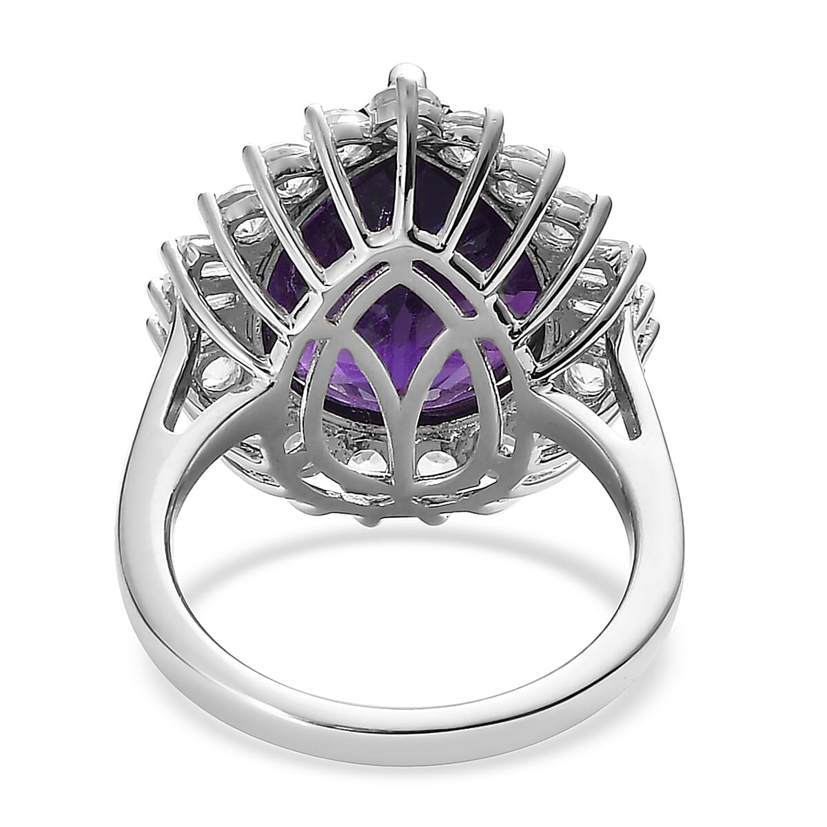 AAA Amethyst and White Zircon Halo Ring in Platinum Over Sterling Silver (Size 8.0) 11.25 ctw image number 4