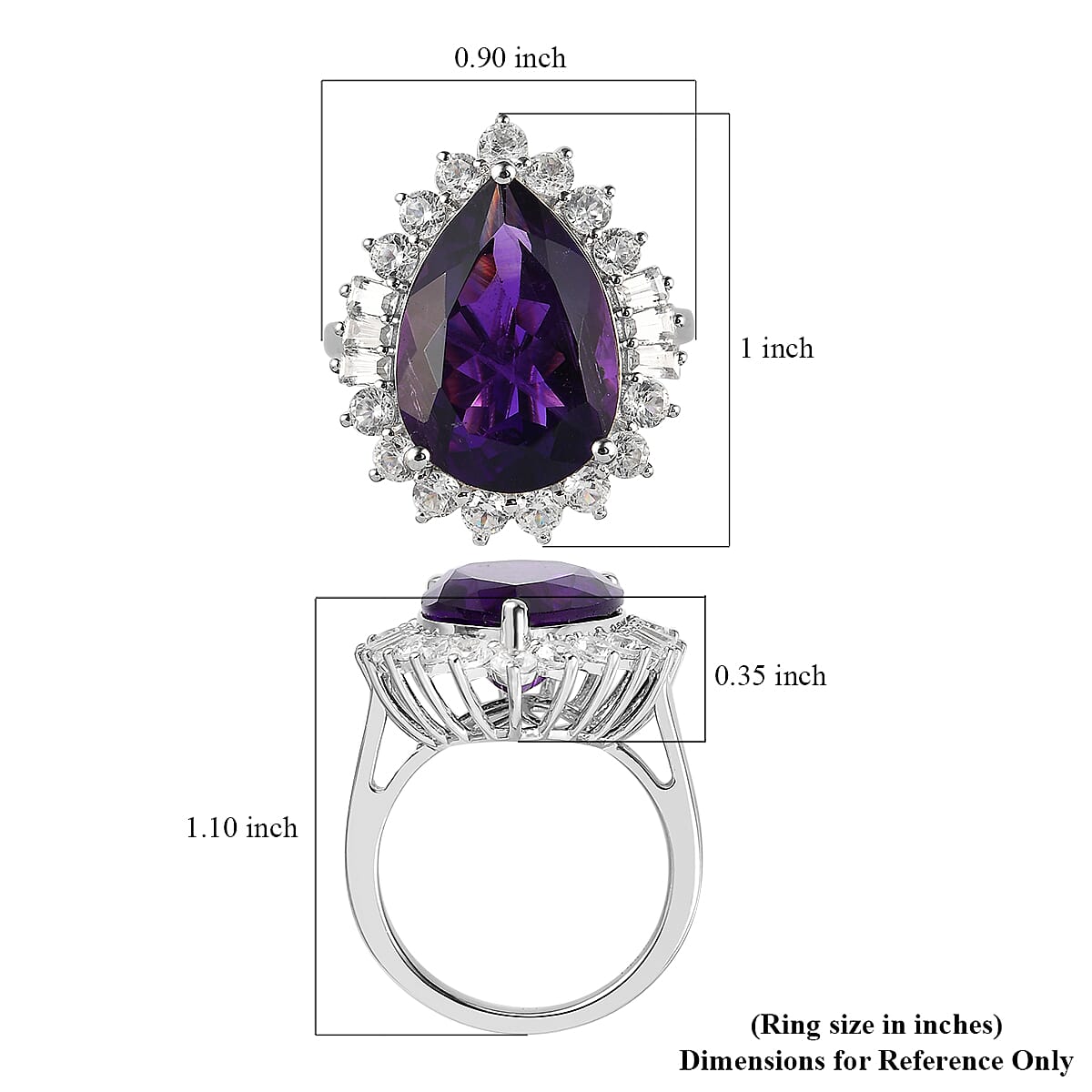 AAA Amethyst and White Zircon Halo Ring in Platinum Over Sterling Silver (Size 8.0) 11.25 ctw image number 5