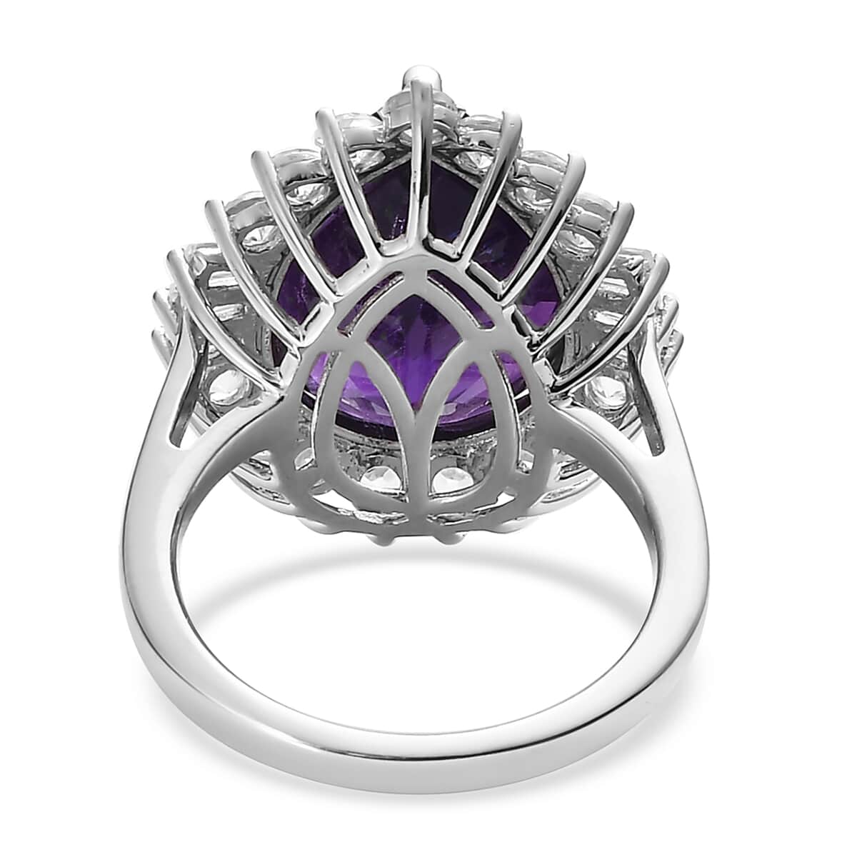 AAA Amethyst and White Zircon Halo Ring in Platinum Over Sterling Silver (Size 9.0) 11.25 ctw image number 4