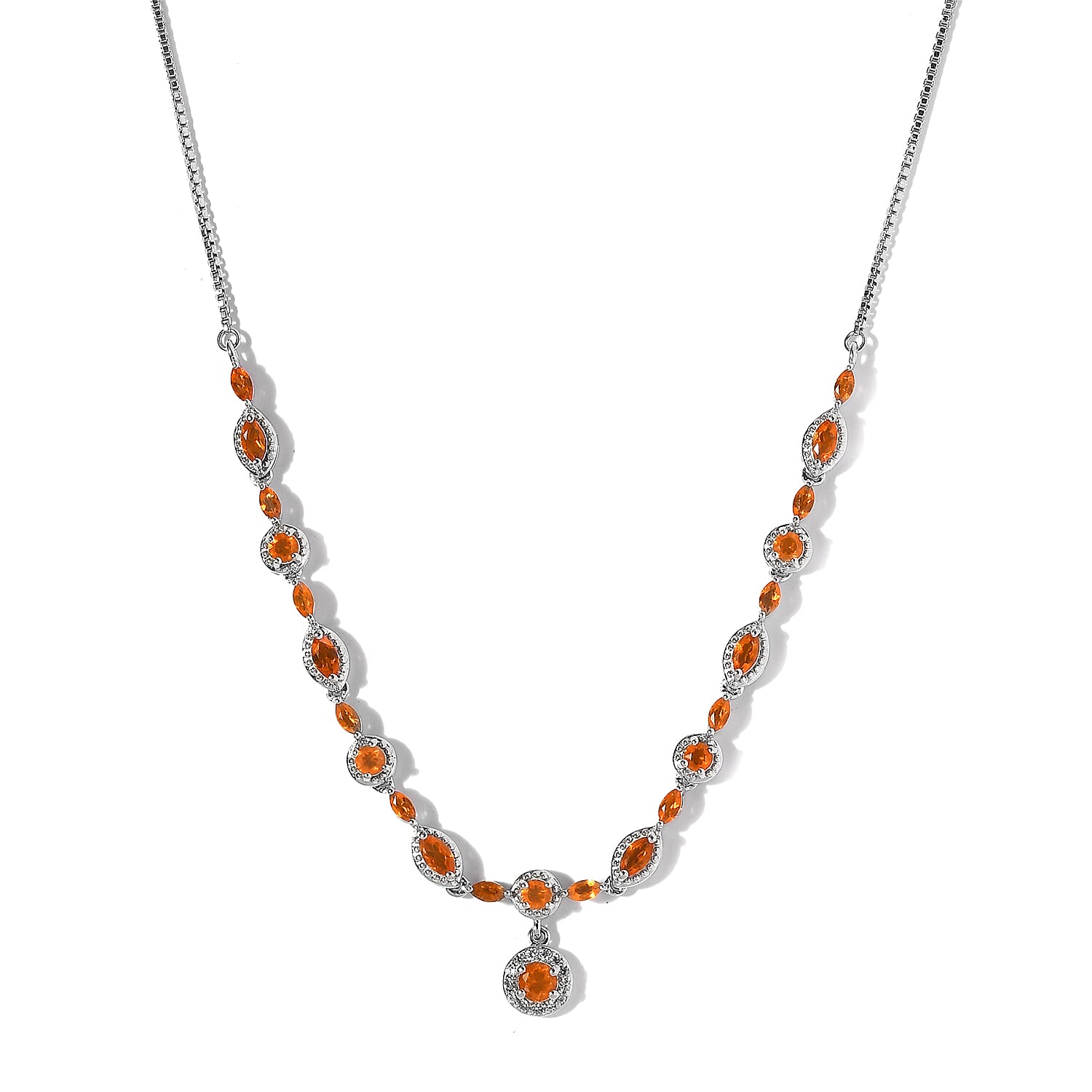 AAA Crimson Fire Opal and White Zircon 2.00 ctw Necklace in Rhodium Over Sterling Silver 19 Inches