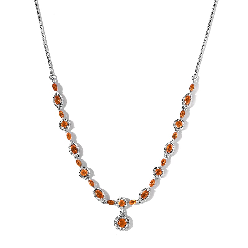 AAA Crimson Fire Opal and White Zircon 2.00 ctw Necklace in Rhodium Over Sterling Silver 19 Inches
