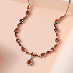 AAA Crimson Fire Opal and White Zircon 2.00 ctw Necklace in Rhodium Over Sterling Silver 19 Inches 