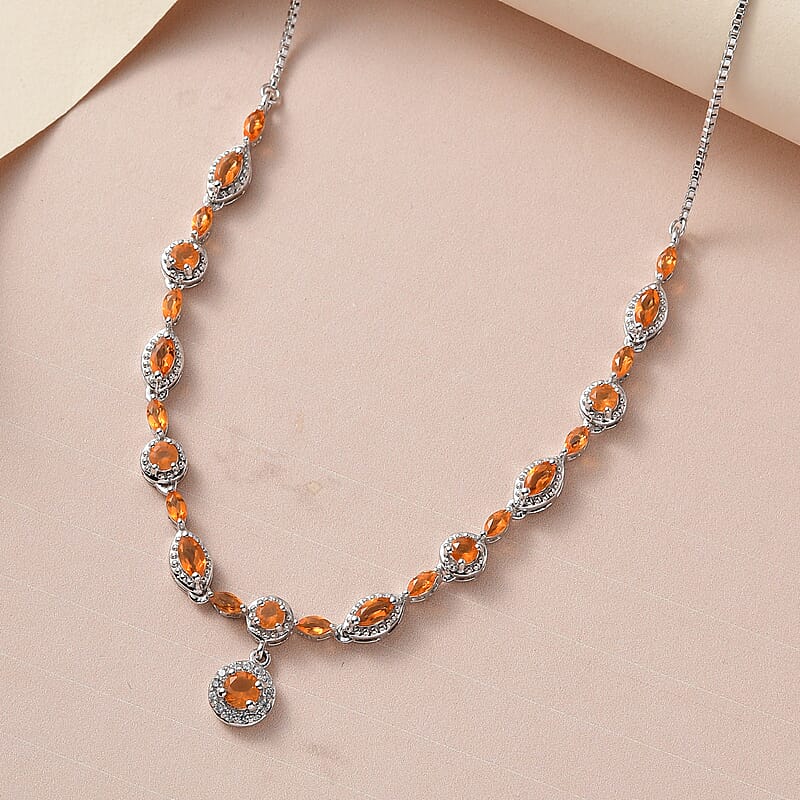 AAA Crimson Fire Opal and White Zircon 2.00 ctw Necklace in Rhodium Over Sterling Silver 19 Inches