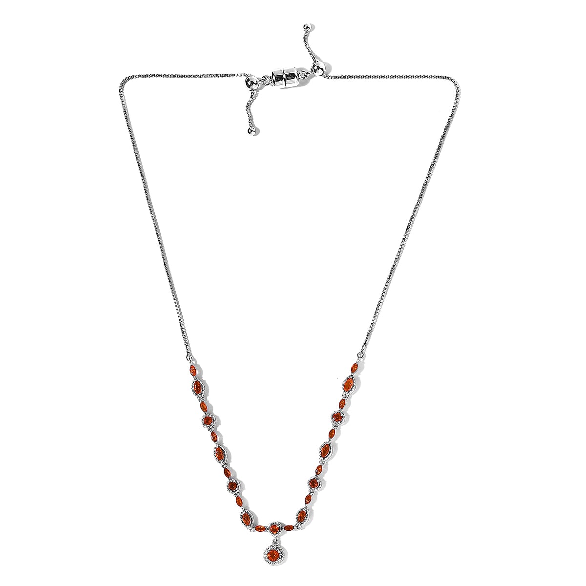 AAA Crimson Fire Opal and White Zircon 2.00 ctw Necklace in Rhodium Over Sterling Silver 19 Inches  image number 2