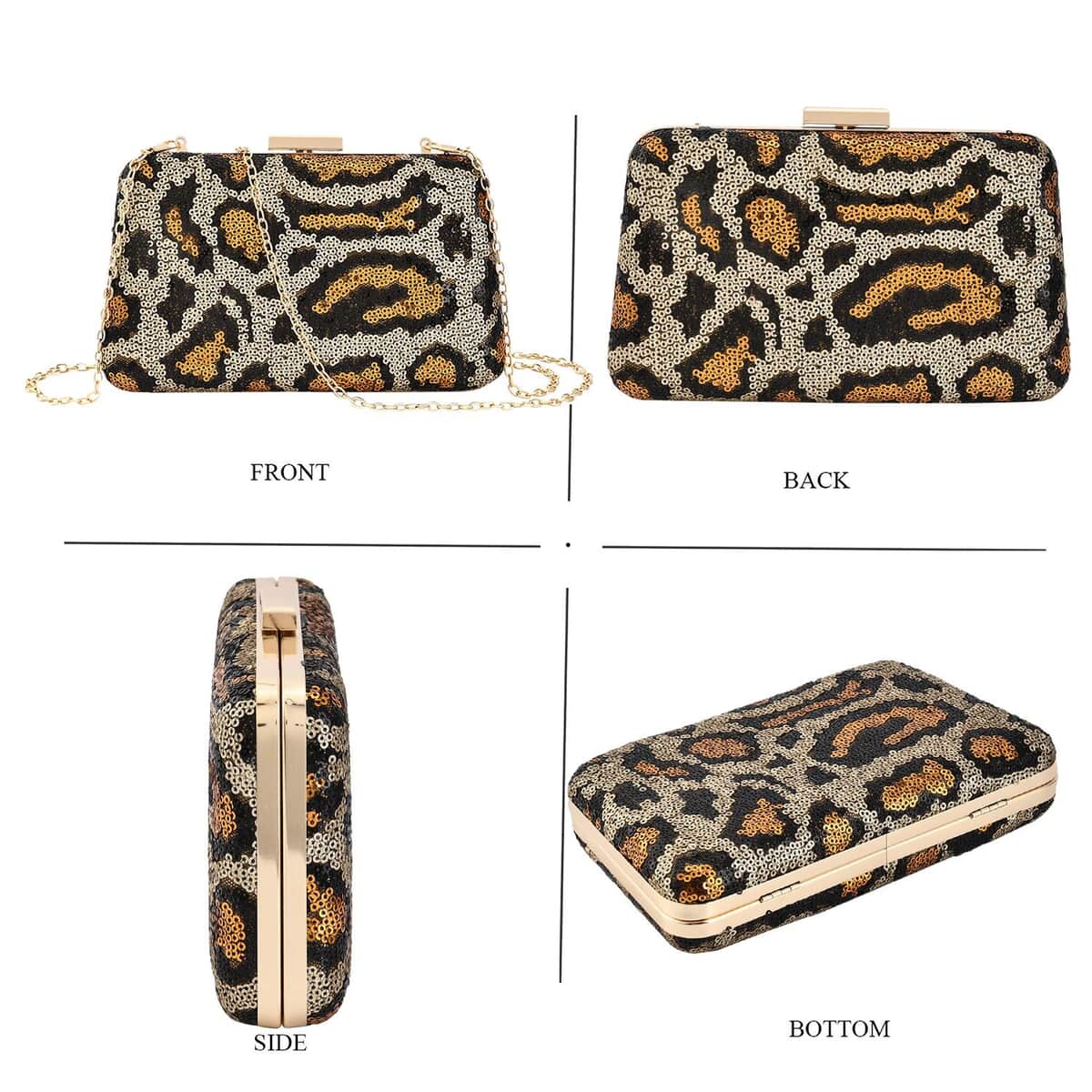 Golden Leopard Print Sequin Clutch Bag