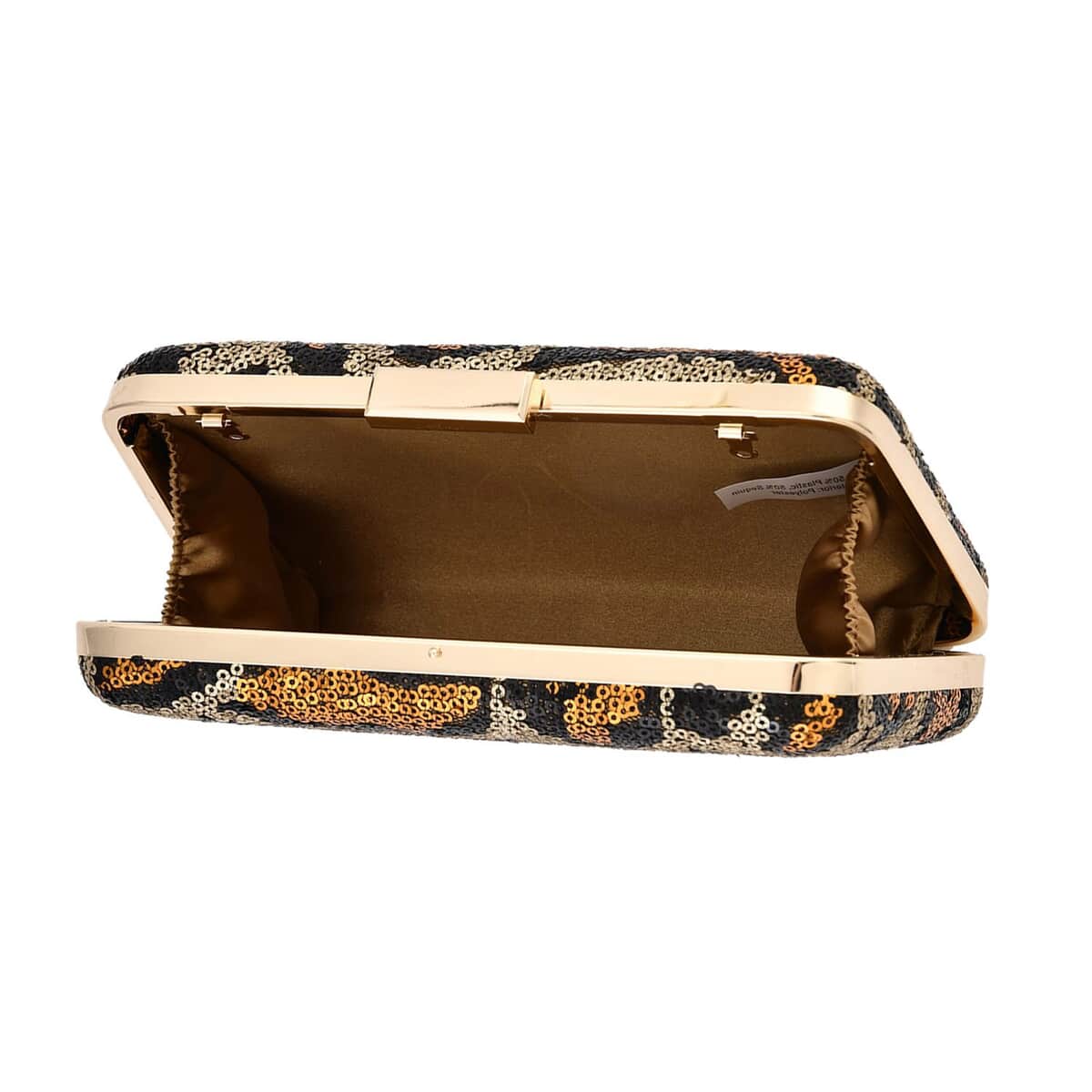 Golden Leopard Print Sequin Clutch Bag