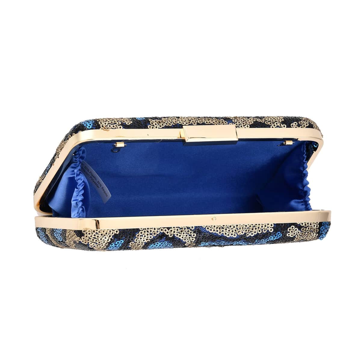 Blue Leopard Print Sequin Clutch Bag with 47 Inches Shoulder Strap image number 6