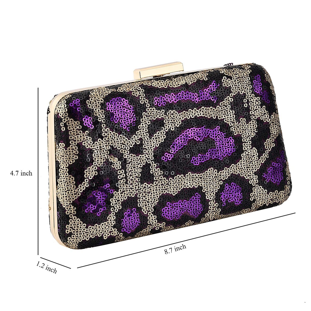 Purple Leopard Print Sequin Clutch Bag with 47 Inches Shoulder Strap image number 5