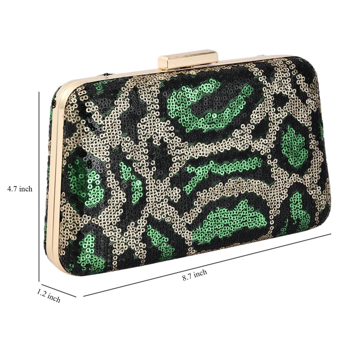 Green Leopard Print Sequin Clutch Bag with 47 Inches Shoulder Strap image number 5