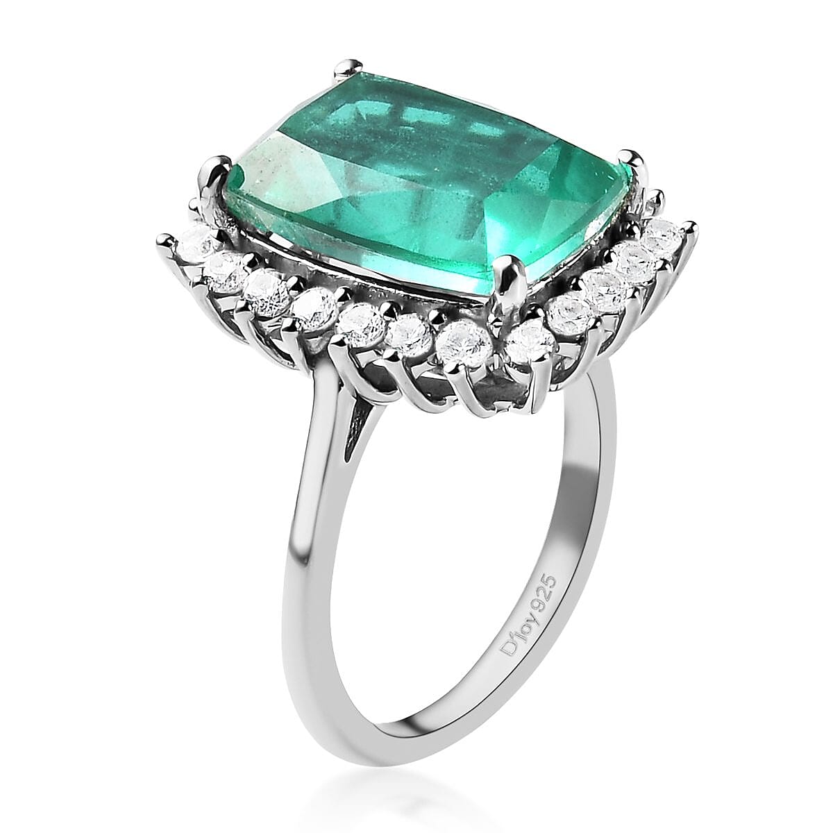 Emeraldine Quartz (Triplet) and Natural White Zircon Sunburst Ring in Platinum Over Sterling Silver (Delivery in 7-10 Business Days) 8.15 ctw image number 3