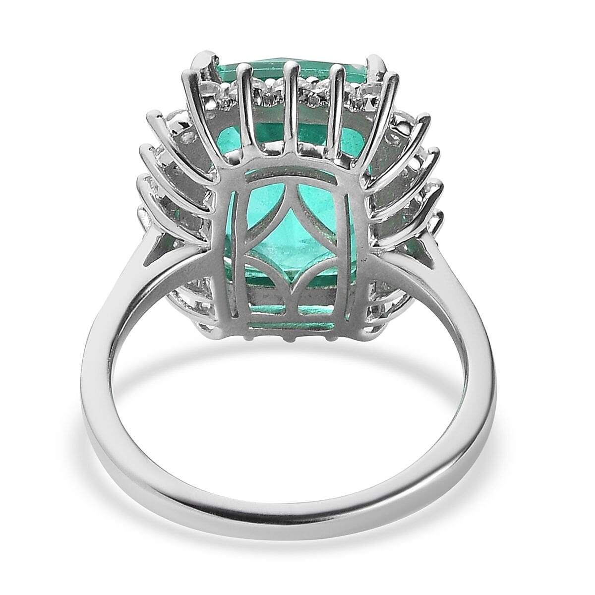 Emeraldine Quartz (Triplet) and Natural White Zircon Sunburst Ring in Platinum Over Sterling Silver (Delivery in 7-10 Business Days) 8.15 ctw image number 4