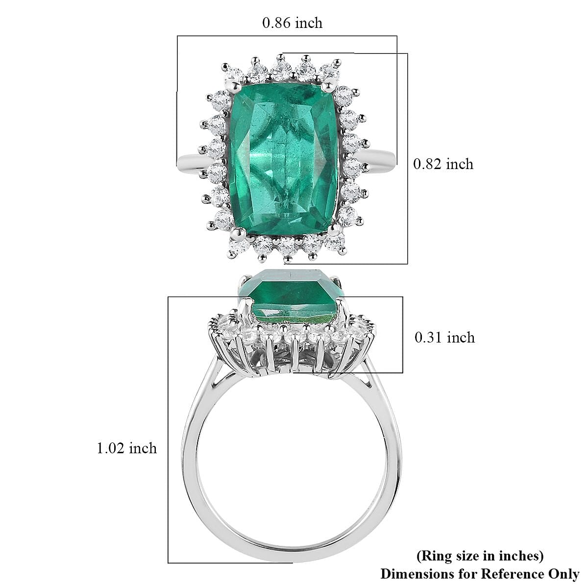 Emeraldine Quartz (Triplet) and Natural White Zircon Sunburst Ring in Platinum Over Sterling Silver (Delivery in 7-10 Business Days) 8.15 ctw image number 5